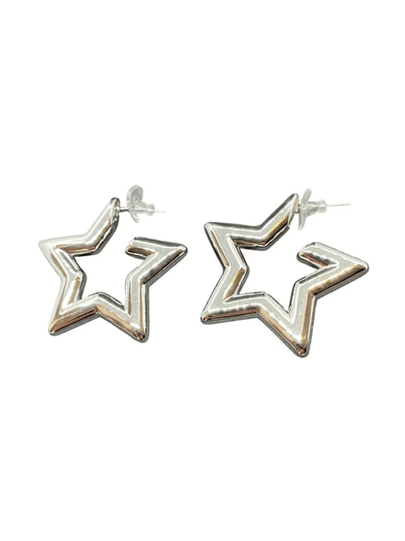 Yıldız Model Parlak Gümüş Renk Şık 316L Hafif Çelik Küpe | Özel Günler, Modern ve Şık Tasarım ürün görseli 1