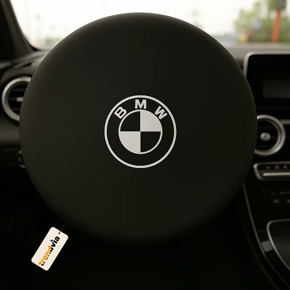 Bmw Uyumlu Siyah Direksiyon Koruma Kılıfı  Penye Kumaş Dokuma