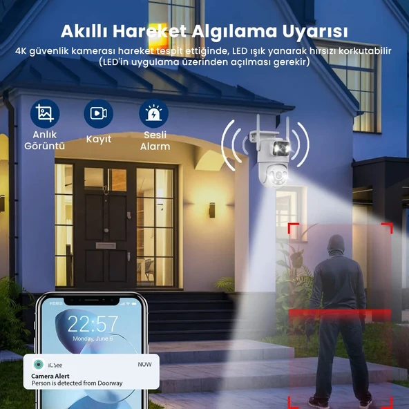 4K 8MP Çift Ekran Lens Wifi 2K Poz Kamera IP66 Su Geçirmez Otomatik İzleme Güvenlik Kamerası - 4