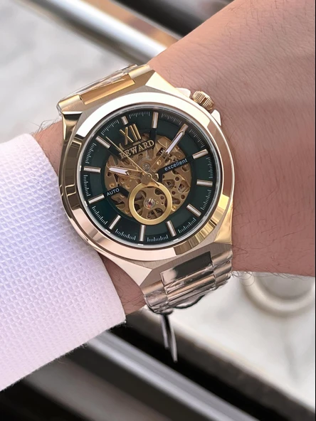 Reward Otomatik Çelik Kasa Çelik Kordon 5 Atm Suya Dayanıklı Erkek Kol Saati VS.BLKT.0633 - Resim 3