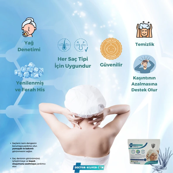 Gümüş İyonlu, Kremli, Durulama Gerektirmeyen, Onarıcı Hasta Saç Yıkama Bonesi (1 ADET) - Resim 5