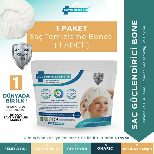Gümüş İyonlu, Kremli, Durulama Gerektirmeyen, Onarıcı Hasta Saç Yıkama Bonesi (1 ADET) ürün görseli