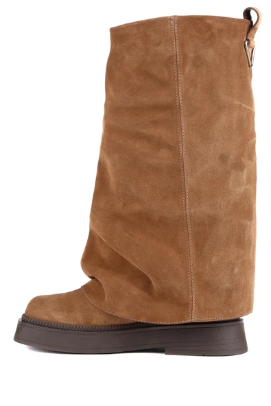 Stato - Taba Hakiki Süet Deri Fermuarsız Kadın Çizme 25-2359 - Resim 4