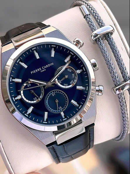 Pierre Cardin İtalyan Tasarım Bileklik Hediyeli Çelik Kasa Deri Kordon 3 Atm Erkek Kol Saati 0009.1 ürün görseli