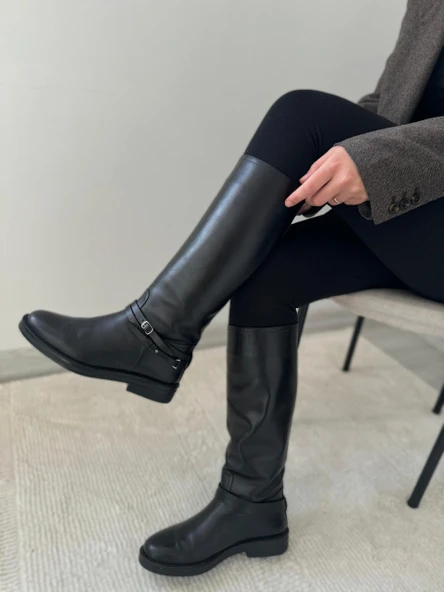 Stato - Siyah Hakiki Deri Fermuarsız Kadın Çizme ürün görseli 1