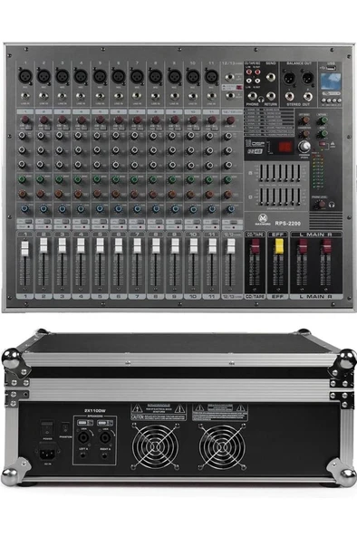 Maxword RPS-2200 Yüksek Güçlü Power Mixer Amfili Mikser 2x1100W 16DSP Efekt (Case'li) - 2