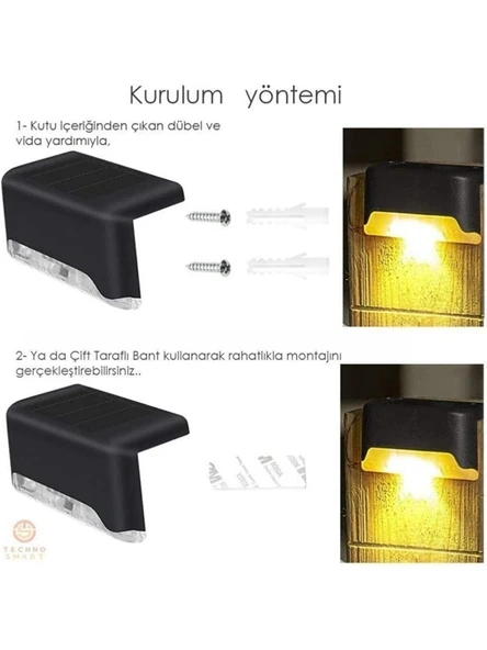 Güneş Enerjili Bahçe LED Lamba Dekor Bahçe Aydınlatma 2 Adet Köşebent Merdiven Veranda Solar - Resim 4
