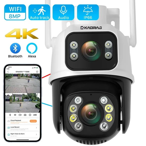 Çift Lens Çift Ekran ile Kadraj 8MP 4K PTZ WIFI Kamera: AI İnsan Algılama Kablosuz Açık CCTV Güvenlik IP Kamerası Uzaktan Kontrol