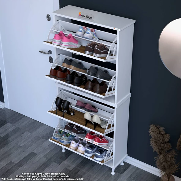 Modilayn UMAY' 2 Li Antre Hol 72 x 168 x 25, 5 cm’ lik 4 Düşer Kapak 8 Göz Raf Bölmeli Ayakkabılık - 2