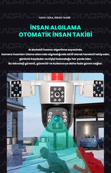 KADRAJ Solar Güvenlik Kamerası | Güneş Panelli |  Çift Lensli | 4G SIM Kart Destekli | 10.000mAh Batarya | 6MP Full HD Görüntü Kalitesi - 3
