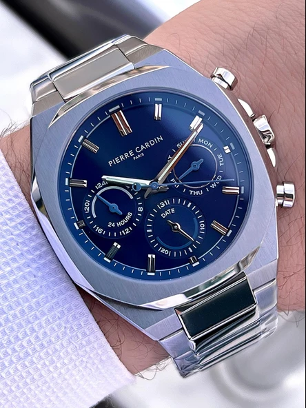 Pierre Cardin İtalyan Tasarım Bileklik Hediyeli Çelik Kasa Ve Kordon 3 Atm Erkek Kol Saati PC.1001.MS1 - Resim 2