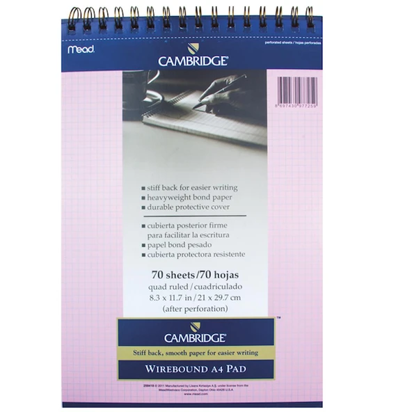 Mead Bloknot Cambridge Spiralli Pembe Kareli 70 Yp A4 259418 ürün görseli