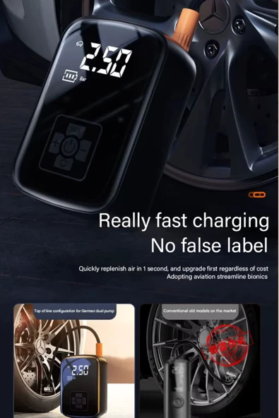 Blackbird WY-006 Taşınabilir Akıllı Kablosuz Hava Kompresörü - Dijital Ekranlı Şarj Edilebilir Lastik Şişirme Pompası (1 - 6