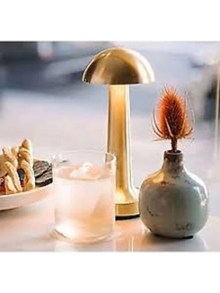 Masa Üstü Lamba - Ledli Masa Lambası - Şarjlı Mantar Gece Lambası LED Abajur - Rose Gold - 25CM - Resim 3