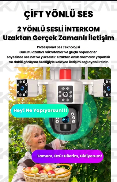 KADRAJ Solar Güvenlik Kamerası | Güneş Panelli |  Çift Lensli | 4G SIM Kart Destekli | 10.000mAh Batarya | 6MP Full HD Görüntü Kalitesi - 6