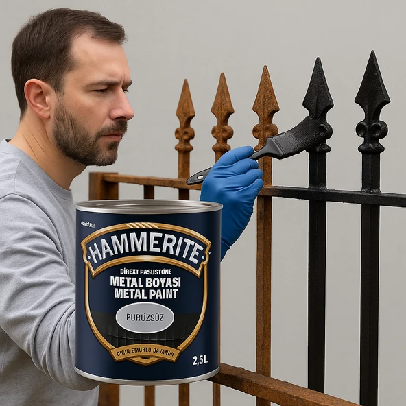 Hammerite Astarsız Boyasız Paslı Yüzey Metal Boyası Döküm Taş Siyah 0,75 L - Resim 2