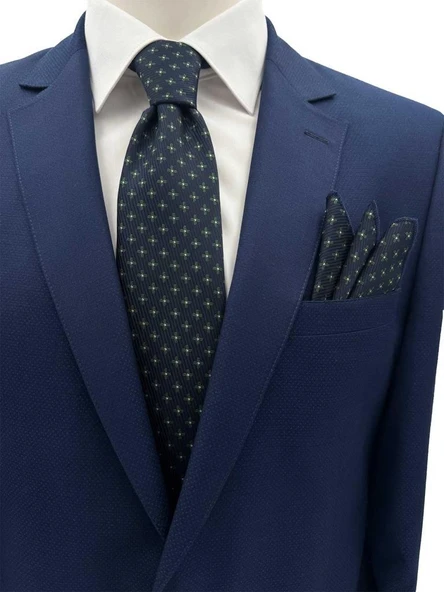 Brianze Lacivert Yeşil Desenli Kravat Ve Mendil Set ürün görseli 1