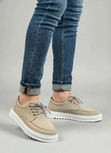 JY-T12x Arts Bağcıklı Süet Erkek Günlük Spor Klasik Ayakkabı SBT - Krem - Resim 2