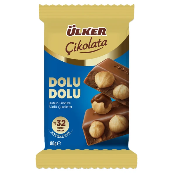 Ülker Dolu Dolu Sütlü Bütün Fındıklı ve Bademli Çikolata 80 gr 2 li - 3