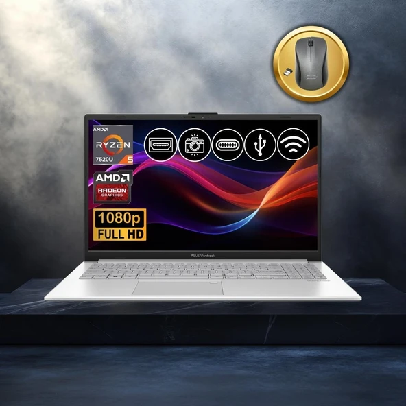 Vivobook Go 15 RYZEN5-7520U 8gb 512GB Nvme SSD E1504FA-BQ1741 Atl5 15.6" Freedos Notebook+Mouse ürün görseli