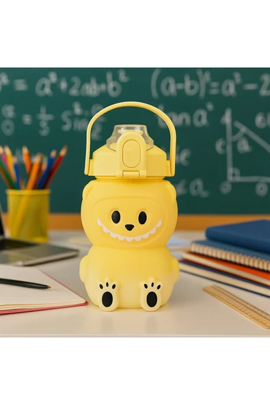 Labubu Matara Sarı 1000 ml – Sevimli Kapaklı Su Şişesi, Okul & Spor İçin Dayanıklı Su Kabı - 3