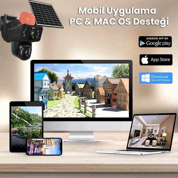 Solar Panelli, Güneş Enerjili, SIM Kartlı 4G, 6MP Çift Lensli PTZ Güvenlik Kamerası – Hareket Algılama  128 GB SD Kart Hediyeli - 5