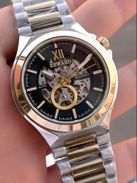 Reward Otomatik Çelik Kasa Çelik Kordon 5 Atm Suya Dayanıklı Erkek Kol Saati VS.BLKT.0634 - Resim 4