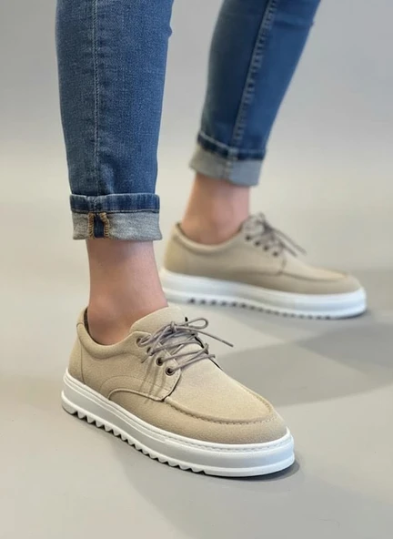 JY-T12x Arts Bağcıklı Süet Erkek Günlük Spor Klasik Ayakkabı SBT - Krem ürün görseli
