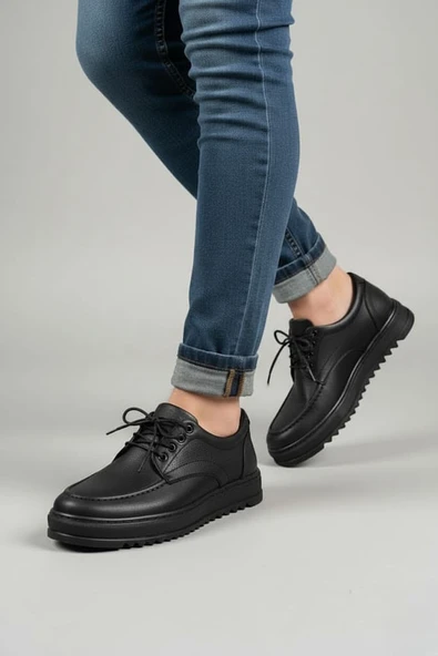 JY-T12x Arts Bağcıklı Cilt Erkek Günlük Spor Klasik Ayakkabı CST - Siyah - Resim 3
