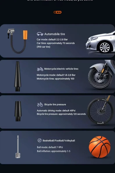 Blackbird WY-006 Taşınabilir Akıllı Kablosuz Hava Kompresörü - Dijital Ekranlı Şarj Edilebilir Lastik Şişirme Pompası (1 - 4