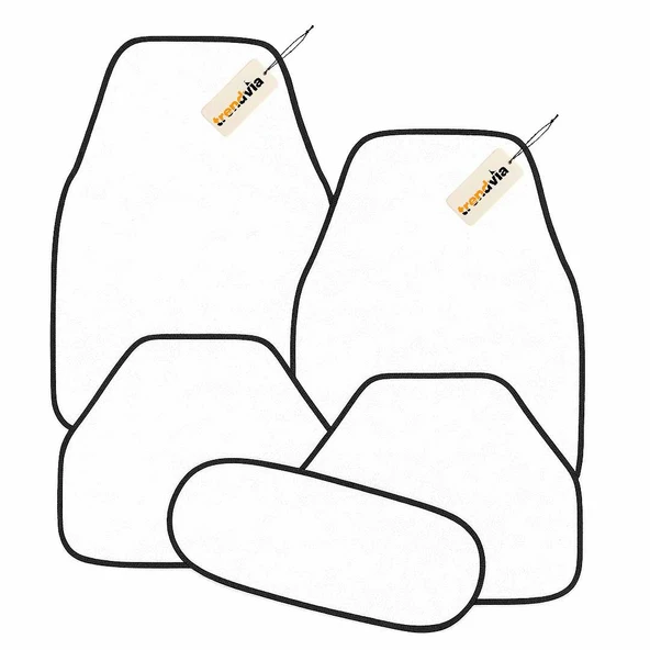 Beyaz Araç Halı Paspas Takımı 5’li Kaymaz Tabanlı Oto Halı Paspas Seti