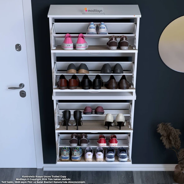 Modilayn UMAY' 2 Li Asma Antre Hol 72x 156x26 cm’ lik 4 Düşer Kapak 8 Göz Bölmeli Ayakkabılık - Resim 5