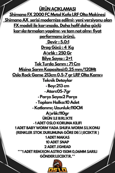 Oslo Rock Game 213cm 0,5-7gr Shimano FX 2000 8 Örgü LRF Olta Seti - Resim 2