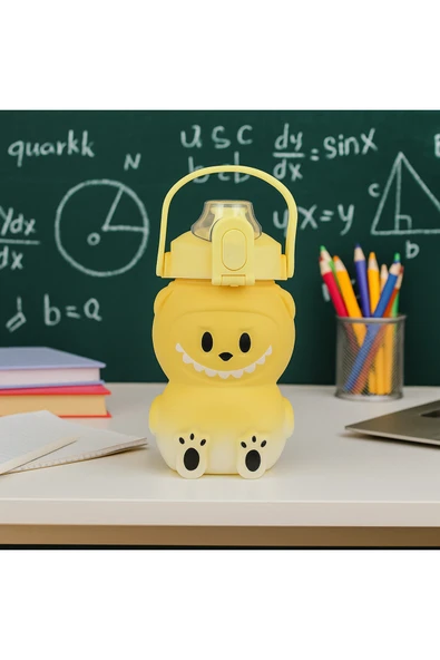 Labubu Matara Sarı 1000 ml – Sevimli Kapaklı Su Şişesi, Okul & Spor İçin Dayanıklı Su Kabı - 4