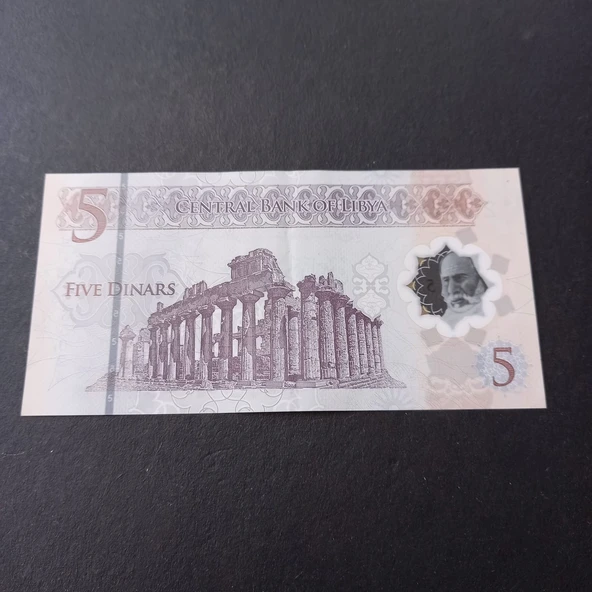 Escoines 3996368f3f38a91b7f 2013 (1444 H) Libya 5 Dinar Hybrid ÇİL - hafif katlanma izi var - Resim 2