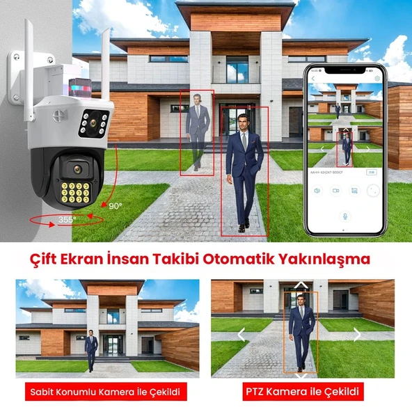 4MP HD WIFI IP Kamera Açık PTZ Çift Lensli AI İle Akıllı İzleme Güvenlik CCTV Kamera - 3