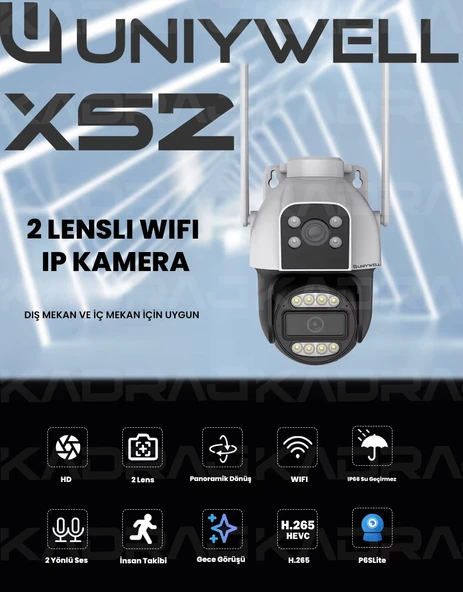 UNIYWELL 6 MP WIFI Kamera  2 LENS - Tam Renkli Gece Görüş - Su Geçirmez - 2 Yönlü Ses - 2