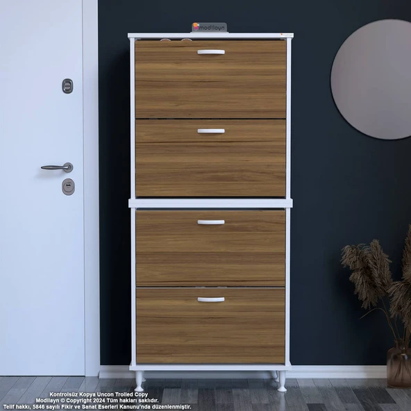 Modilayn UMAY' 2 Li Antre Hol 72 x 168 x 25, 5 cm’ lik 4 Düşer Kapak 8 Göz Raf Bölmeli Ayakkabılık