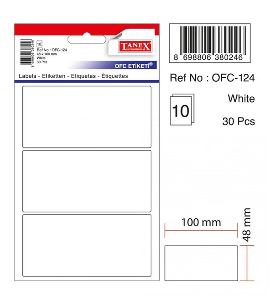 Tanex Beyaz Etiket Ölçü : 100×48 Mm Ofc-124 ürün görseli