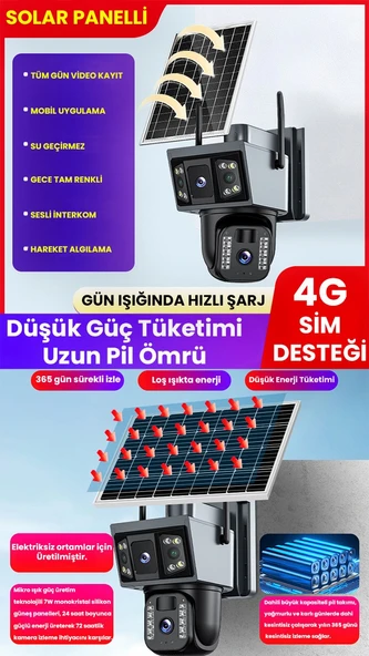 SIM Kartlı | Güneş Enerjili | 6MP | Hareket Algılama | Mobil Bildirim | Sesli Alarm | Gece Renkli | İnsan Algılama | Solar Panelli  Güvenlik Kamerası - 2