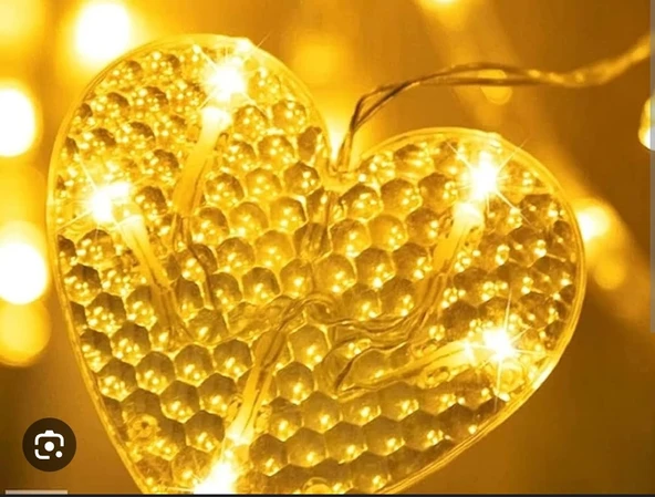 pilelistore Kalp Perde Led 3m 6 Sıra 12 Adet Kalp Led ışık Gün Işığı