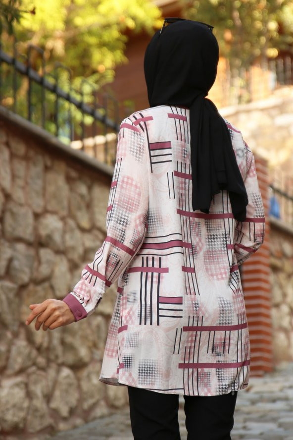 Desenli Tesettür Tunik - Gül Kurusu - 2
