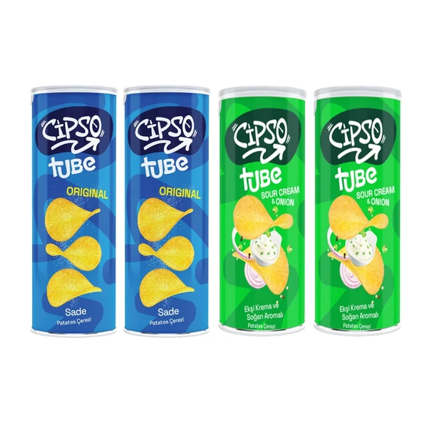 Cipso Tube 90 gr Sade ve Ekşi Krema & Soğan Aromalı Cips 4 lü Karma Paket ürün görseli