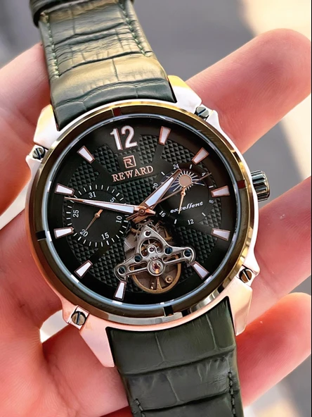 Reward Otomatik Deri Kordon 5 Atm Suya Dayanıklı Erkek Kol Saati VS.BLKT.0636 - Resim 4