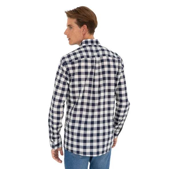 Erkek Lacivert Uzun Kollu Gömlek 50282882-VR033 - Resim 6