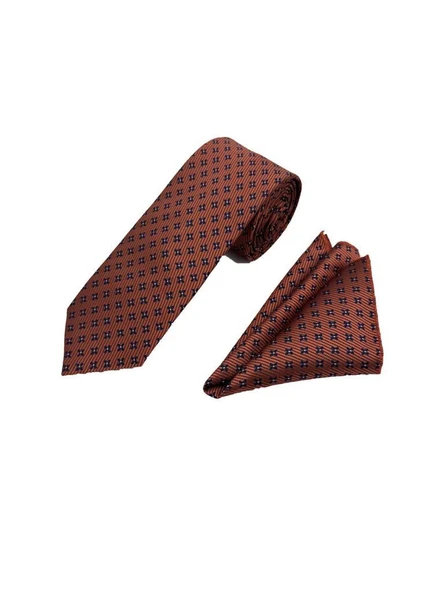 Brianze Taba Lacivert Desenli Kravat Ve Mendil Set - 3