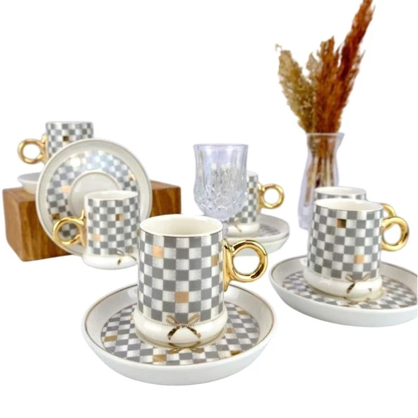 Acar MXG-22-0125 Gri Almond 6lı Porselen Kahve Fincan Takımı ürün görseli