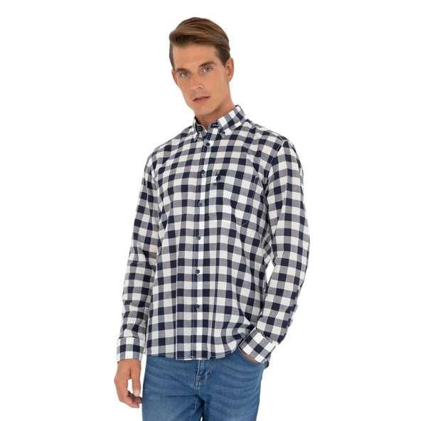 Erkek Lacivert Uzun Kollu Gömlek 50282882-VR033 - Resim 3