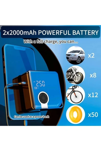 Blackbird ZC-001 Taşınabilir Kablosuz Dijital Hava Kompresörü Pompa 150 PSI, Otomatik Lastik Şişirme Cihazı, LED Işık - 2