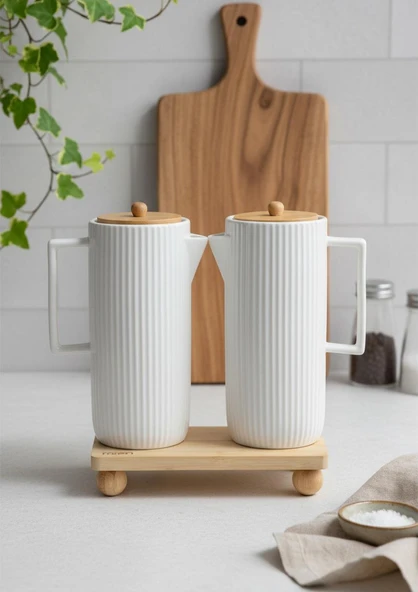 Porselen Yağdanlık Seti - Yağlık Takımı-2x1 Litre - 2